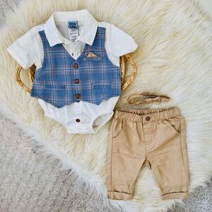 Little Lad Blue Plaid Bowtie Outfit Size 0-3 Months